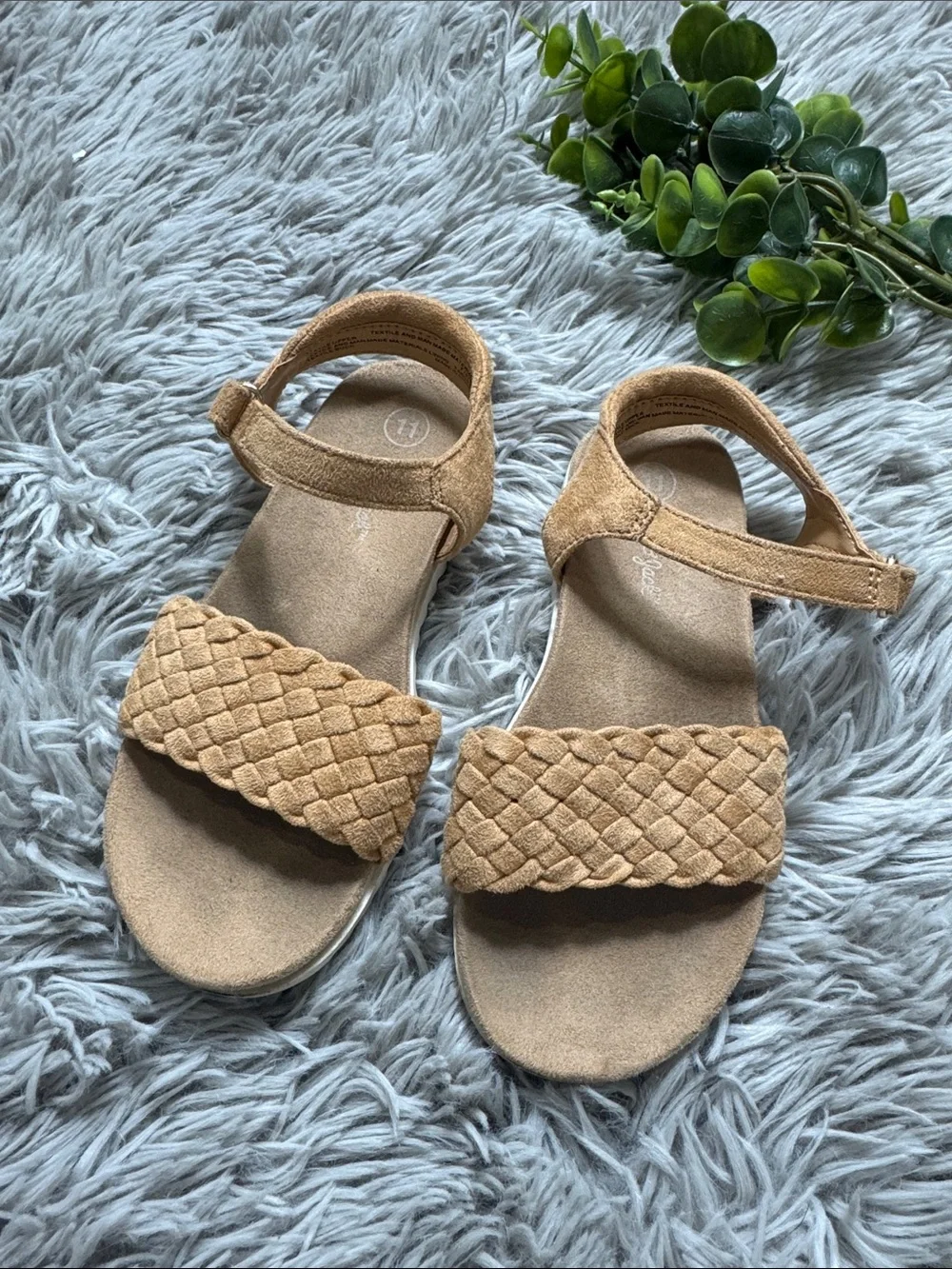 Cat & Jack Braided Strap Tan Suede Sandals size 11